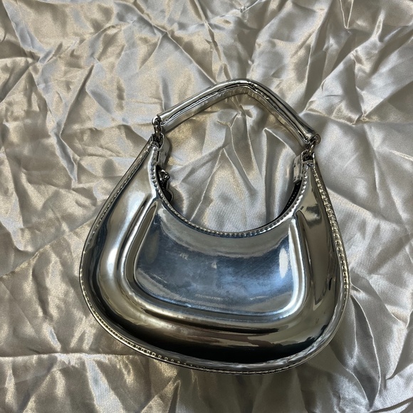 Silver Real Leather Handbag - Picture 1 of 3